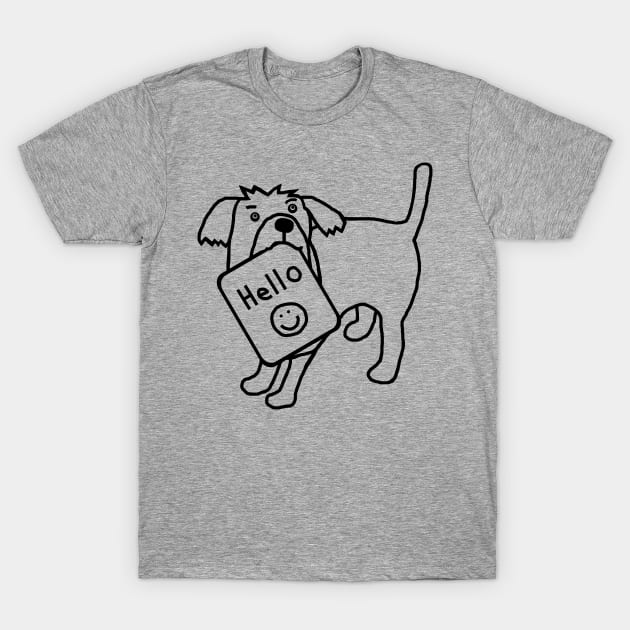 Cute Dog Says Hello Outline T-Shirt by ellenhenryart